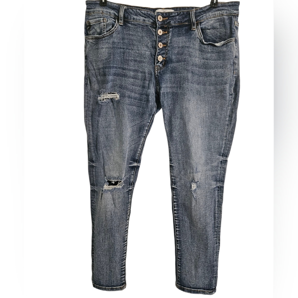 KanCan High Rise Button Fly Distressed Skinny Jeans Sz 15 / 31